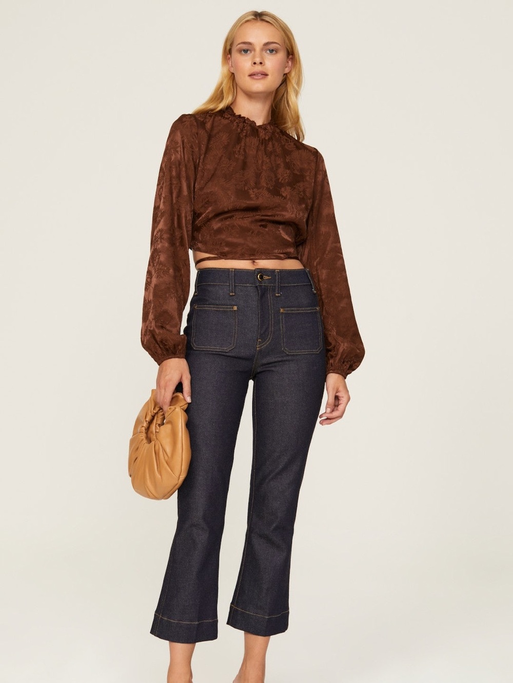 Love Whit, by Whitney Port Rust Brown Size Small Tie-Back Crop Boho Blouse RTR